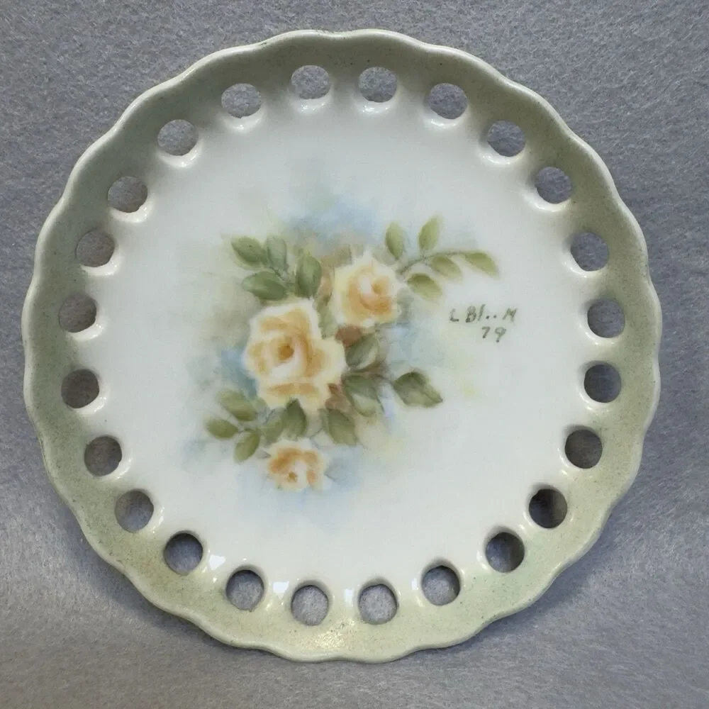 Vintage Hand Painted Porcelain Plates Floral Wildflower Iridescent Lustre Glaze